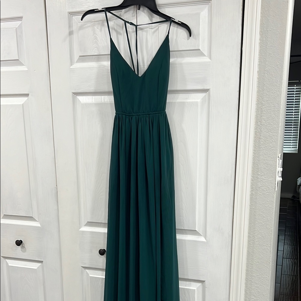 Long Semi formal emerald colored dress